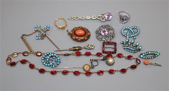 Two Scottish silver brooches and a small quantity of Victorian and other jewellery.